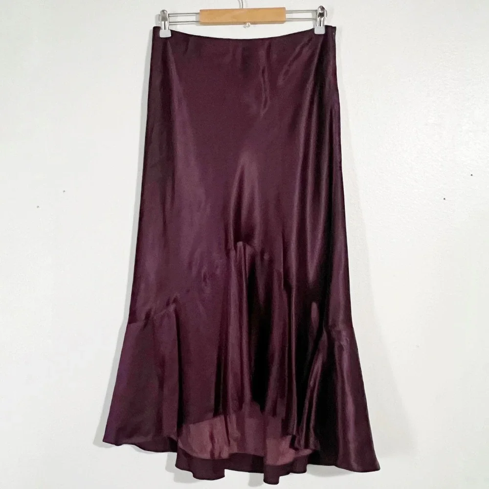 Lauren Ralph Lauren Plum Purple 100% Silk High-Low Mermaid Midi Skirt Size 8 - Picture 7 of 10